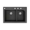 Samuel Mueller Renton 33in x 22in silQ Granite Drop-in Double Bowl Kitchen Sink with 4 CADE Faucet Holes, In Black