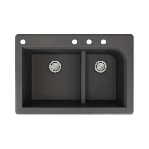 Samuel Mueller Renton 33in x 22in silQ Granite Drop-in Double Bowl Kitchen Sink with 4 CADE Faucet Holes, In Black