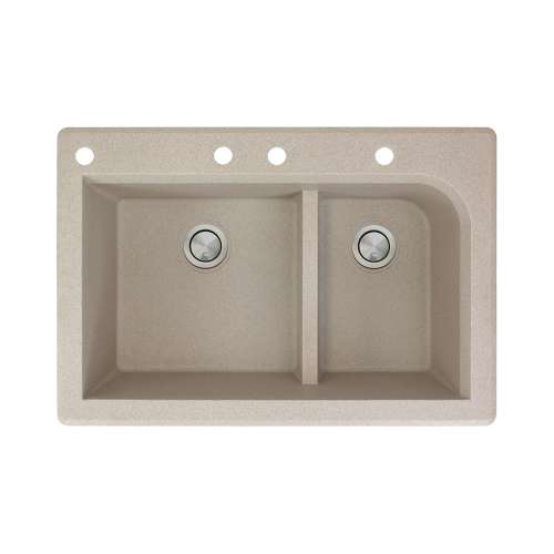 Samuel Mueller Renton 33in x 22in silQ Granite Drop-in Double Bowl Kitchen Sink with 4 CABE Faucet Holes, In Cafe Latte