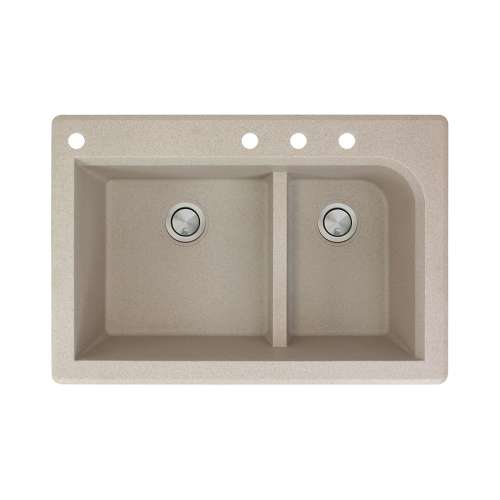 Samuel Mueller Renton 33in x 22in silQ Granite Drop-in Double Bowl Kitchen Sink with 4 CADE Faucet Holes, In Cafe Latte