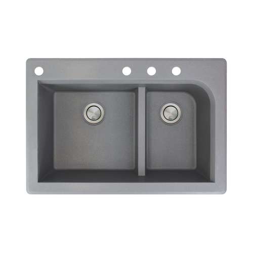 Samuel Mueller Renton 33in x 22in silQ Granite Drop-in Double Bowl Kitchen Sink with 4 CADE Faucet Holes, In Grey