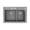 Samuel Mueller Renton 33in x 22in silQ Granite Drop-in Double Bowl Kitchen Sink with 3 CBF Faucet Holes, In Grey