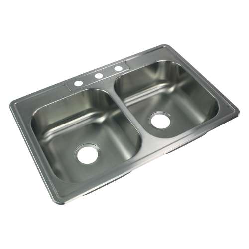 Samuel Mueller Silhouette 33in x 22in 20 Gauge Drop-in Double Bowl Kitchen Sink with 3 Faucet Holes