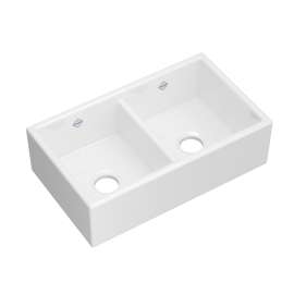 Shaker(TM) 31" Low Divide Double Bowl Apron Front Fireclay Kitchen Sink, MS3118WH