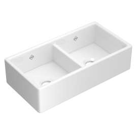 Shaker(TM) 35" Double Bowl Farmhouse Apron Front Fireclay Kitchen Sink, MS3518WH