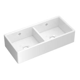 Shaker(TM) 39" Double Bowl Farmhouse Apron Front Fireclay Kitchen Sink, MS3918WH
