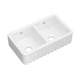31" Ribchester Double Bowl Apron Front Fireclay Kitchen Sink, RB3118WH
