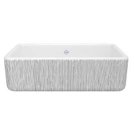 Lancaster(TM) 33" Single Bowl Farmhouse Apron Front Fireclay Kitchen Sink With Lines Design, RC3318WHLNSI