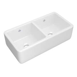 Lancaster(TM) 37" Double Bowl Farmhouse Apron Front Fireclay Kitchen Sink, RC3719WH