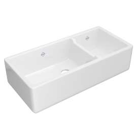 Lancaster(TM) 40" Double Bowl Farmhouse Apron Front Fireclay Kitchen Sink, RC4019WH