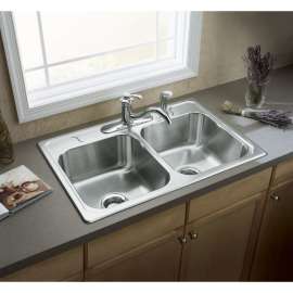 Middleton 14707-4-NA 22-in x 33-in x 7-in 4-Holes Top-Mount Double-Equal Kitchen Sink