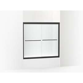 Frameless sliding bath door in matte black frame finish with smooth glass texture 54-5/8