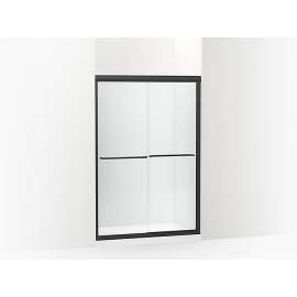 Frameless sliding shower door in matte black frame finish with smooth glass texture 42-5/8 