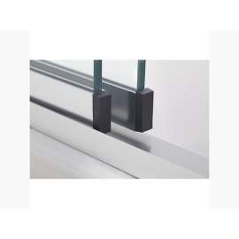 Frameless sliding shower door in matte black frame finish with smooth glass texture 56-5/8