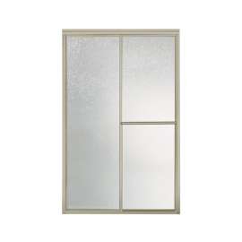 54.625-in to 59.375-in W x 70-in H Sliding Shower Door in Nickel with Rain Glass Texture