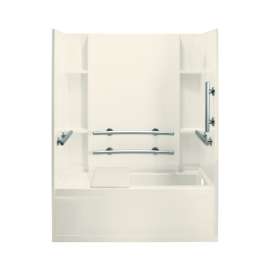 74-in x 32-in x 60-in Vikrell Wall and Floor 4-Piece Alcove Shower Kit with Bathtub in Biscuit