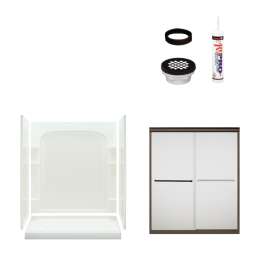 Ensemble 7217L-5475DRF 73.75-in x 60-in x 30-in Vikrell Wall and Floor 5-Piece Alcove Shower Kit in Deep Bronze with Frosted Glass