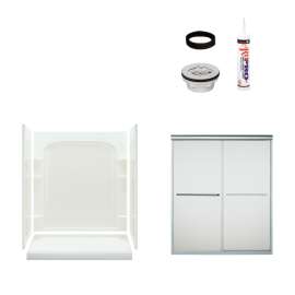 Ensemble 7217L-5475SF 73.75-in x 60-in x 30-in Vikrell Wall and Floor 5-Piece Alcove Shower Kit in Silver with Frosted Glass