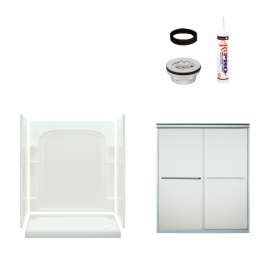 73.75-in x 60-in x 30-in Vikrell Wall and Floor 5-Piece Alcove Shower Kit in Silver with Frosted Glass
