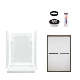 75.75-in x 34-in x 48-in Vikrell Wall and Floor 5-Piece Alcove Shower Kit in Deep Bronze with Frosted Glass