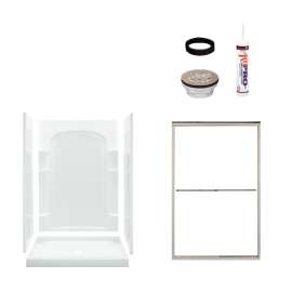 75.75-in x 34-in x 48-in Vikrell Wall and Floor 5-Piece Alcove Shower Kit in Nickel with Clear Glass