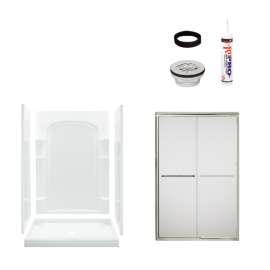 75.75-in x 34-in x 48-in Vikrell Wall and Floor 5-Piece Alcove Shower Kit in Nickel with Frosted Glass