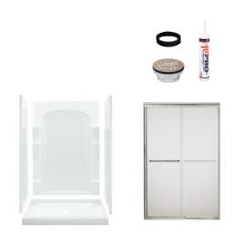 75.75-in x 34-in x 48-in Vikrell Wall and Floor 5-Piece Alcove Shower Kit in Silver with Frosted Glass