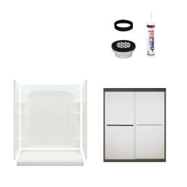 75.75-in x 34-in x 60-in Vikrell Wall and Floor 5-Piece Alcove Shower Kit in Deep Bronze with Frosted Glass