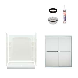 75.75-in x 34-in x 60-in Vikrell Wall and Floor 5-Piece Alcove Shower Kit in Silver with Frosted Glass