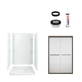 77-in x 36-in x 48-in Vikrell Wall and Floor 5-Piece Alcove Shower Kit in Deep Bronze with Frosted Glass