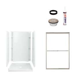 77-in x 36-in x 48-in Vikrell Wall and Floor 5-Piece Alcove Shower Kit in Nickel with Clear Glass