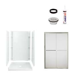 77-in x 36-in x 48-in Vikrell Wall and Floor 5-Piece Alcove Shower Kit in Nickel with Frosted Glass