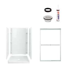 77-in x 36-in x 48-in Vikrell Wall and Floor 5-Piece Alcove Shower Kit in Silver with Clear Glass