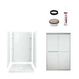 77-in x 36-in x 48-in Vikrell Wall and Floor 5-Piece Alcove Shower Kit in Silver with Frosted Glass