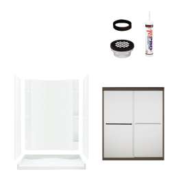 77-in x 36-in x 60-in Vikrell Wall and Floor 5-Piece Alcove Shower Kit in Deep Bronze with Frosted Glass