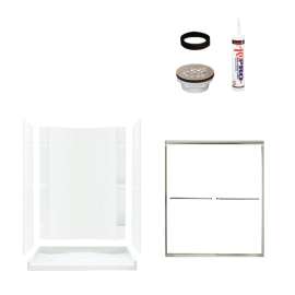 77-in x 36-in x 60-in Vikrell Wall and Floor 5-Piece Alcove Shower Kit in Nickel with Clear Glass