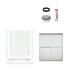 77-in x 36-in x 60-in Vikrell Wall and Floor 5-Piece Alcove Shower Kit in Nickel with Frosted Glass