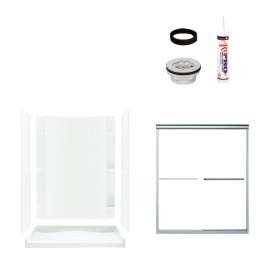 77-in x 36-in x 60-in Vikrell Wall and Floor 5-Piece Alcove Shower Kit in Silver with Clear Glass
