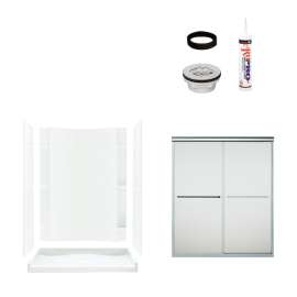 77-in x 36-in x 60-in Vikrell Wall and Floor 5-Piece Alcove Shower Kit in Silver with Frosted Glass