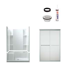 74.5-in x 36-in x 48-in Vikrell Wall and Floor 5-Piece Alcove Shower Kit in Silver with Frosted Glass