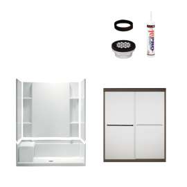 74.5-in x 36-in x 60-in Vikrell Wall and Floor 5-Piece Alcove Shower Kit in Deep Bronze with Frosted Glass