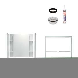 74.5-in x 36-in x 60-in Vikrell Wall and Floor 5-Piece Alcove Shower Kit in Silver with Clear Glass