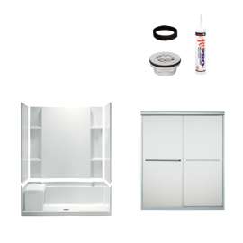 74.5-in x 36-in x 60-in Vikrell Wall and Floor 5-Piece Alcove Shower Kit in Silver with Frosted Glass