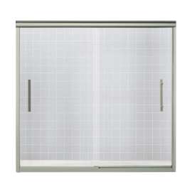Frameless Sliding Shower Door 55.5-in H x 56.625-59.625-in W with Clear Glass in Brushed Nickel