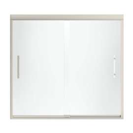 Frameless Bathtub Door 55.5-in H x 56.625-59.625-in W with Frosted Glass in Brushed Nickel