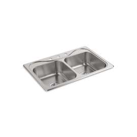 33" top-mount double-bowl kitchen sink