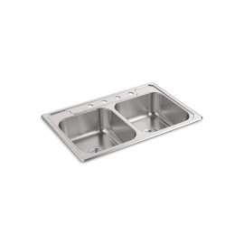 33" top-mount double-bowl kitchen sink