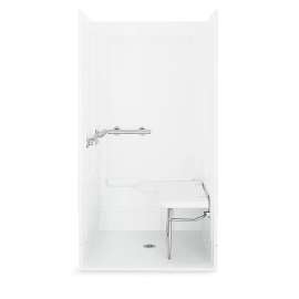 39-3/8" x 39-3/8" Vikrell(R) shower with right seat, left grab bars, center drain