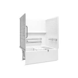60" x 42" above-floor-drain Vikrell(R) bath/shower with Aging in Place backerboards, grab bars, and bath seat, left drain