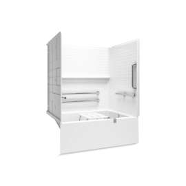 60" x 42" above-floor-drain Vikrell(R) bath/shower with Aging in Place backerboards, grab bars, and bath seat, right drain